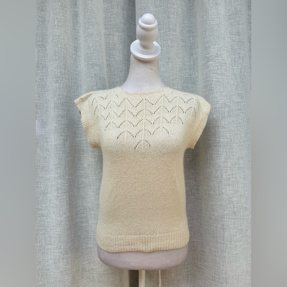 Lauren Cole Petites ivory short sleeve angora silk cotton sweater top